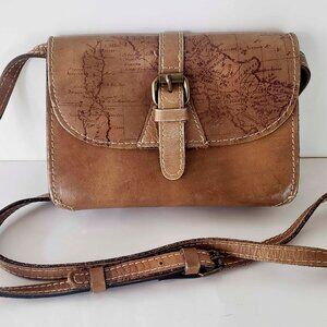 Patricia Nash Torri Crossbody Map Print Leather Riot Rust w/Dust Bag